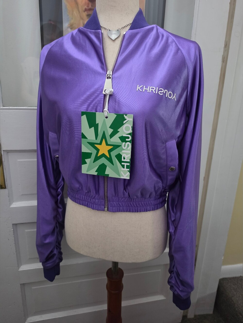 KHRISJOY Cropped Satin Track Jacket